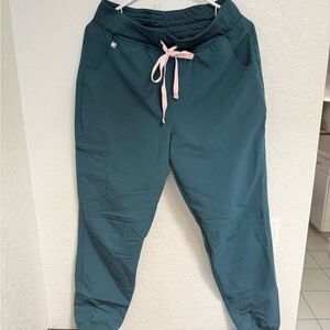 Figs Teal Jogger Pants with Pink Drawstring